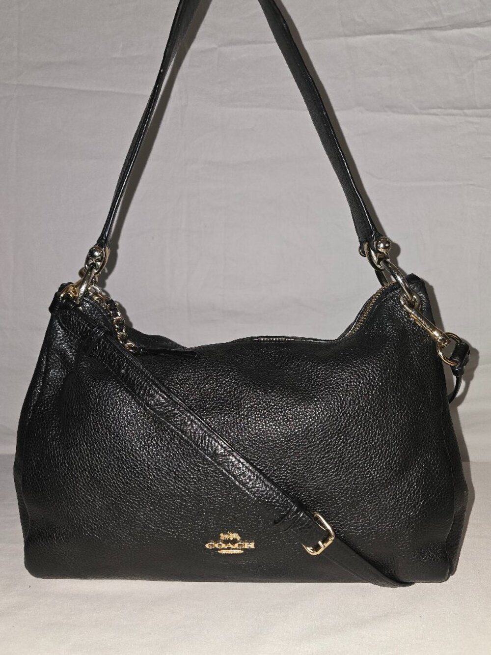 COACH F28966 Mia Black Pebble Grain Leather Convertible Crossbody Shoulder Bag
